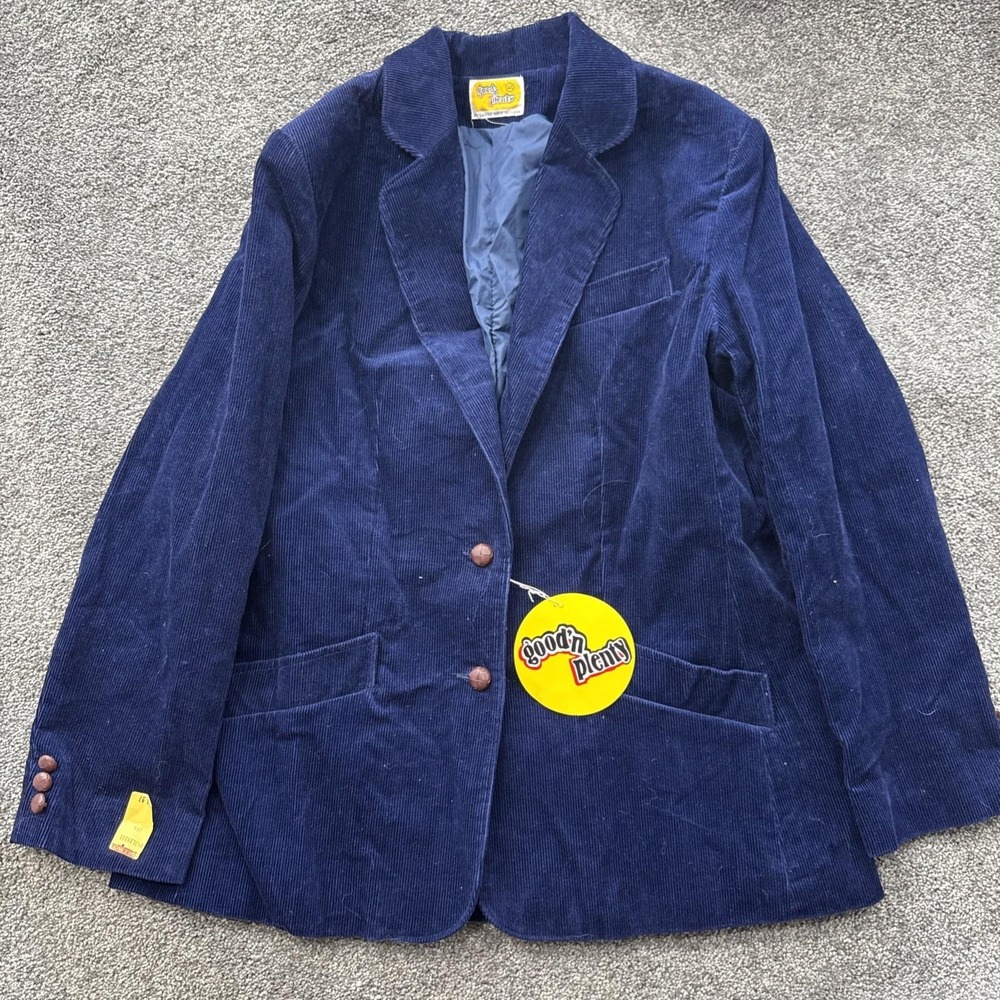 VTG Nos Womens L Corduroy Jacket Coat Blazer Good N Plenty Blue Suit Wood Button
